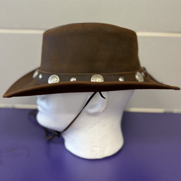 Original leather hat with studs and buffalo coins on the band. Western Cowboy - Picture 8 of 9